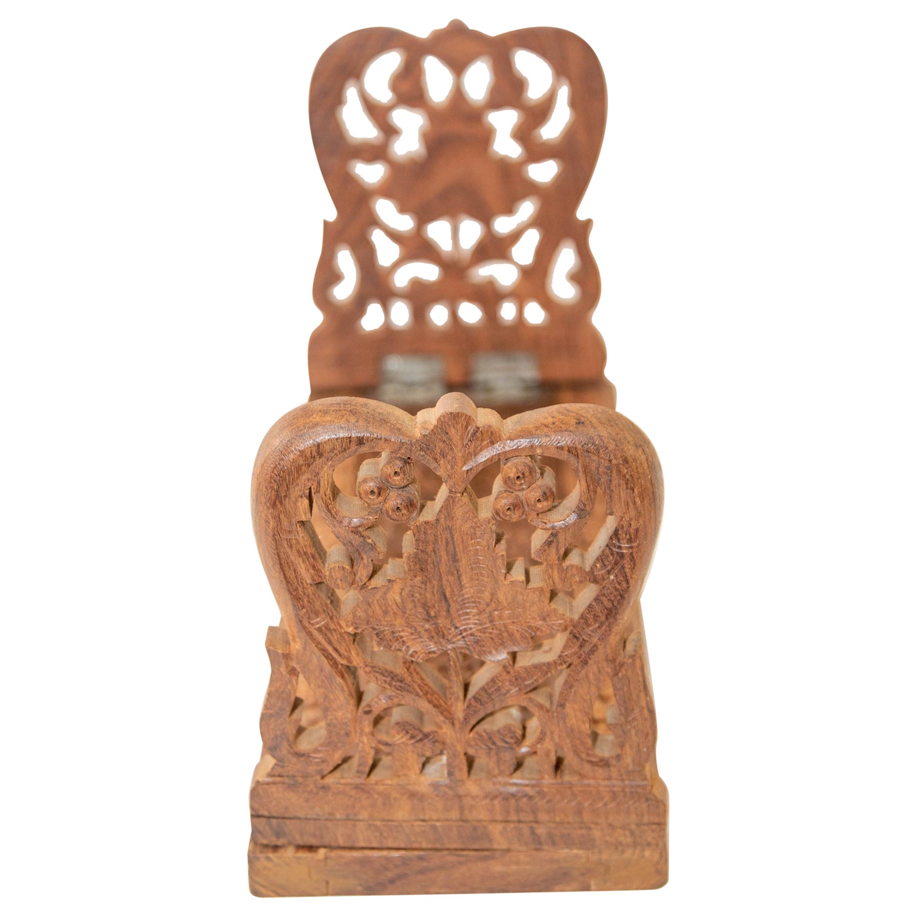 Expandable Hand carved Teak Wood Book Shelf Bookends from India 1950s