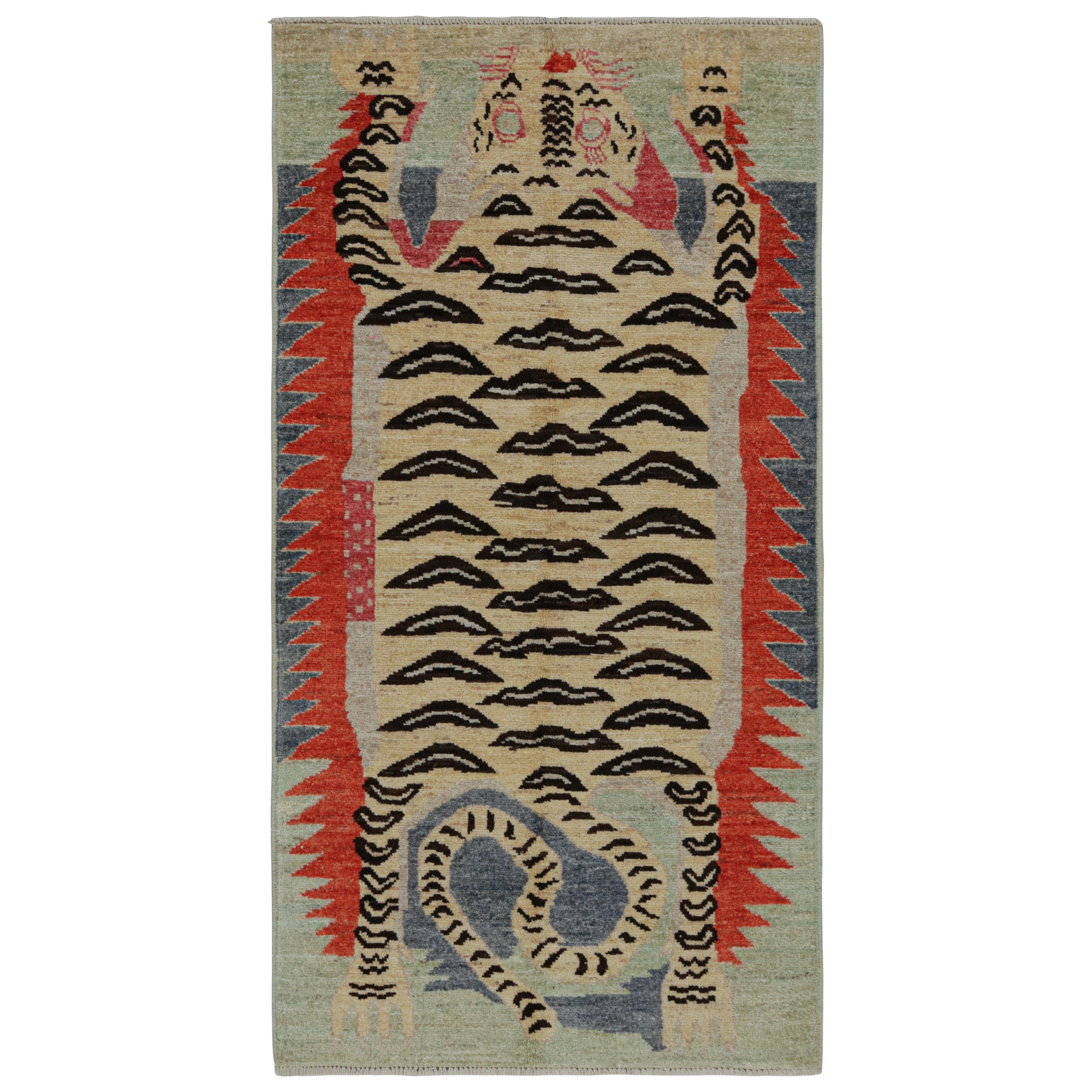 Rug & Kilim’s Modern Tibetan Tiger Skin Pictorial Runner Rug For Sale