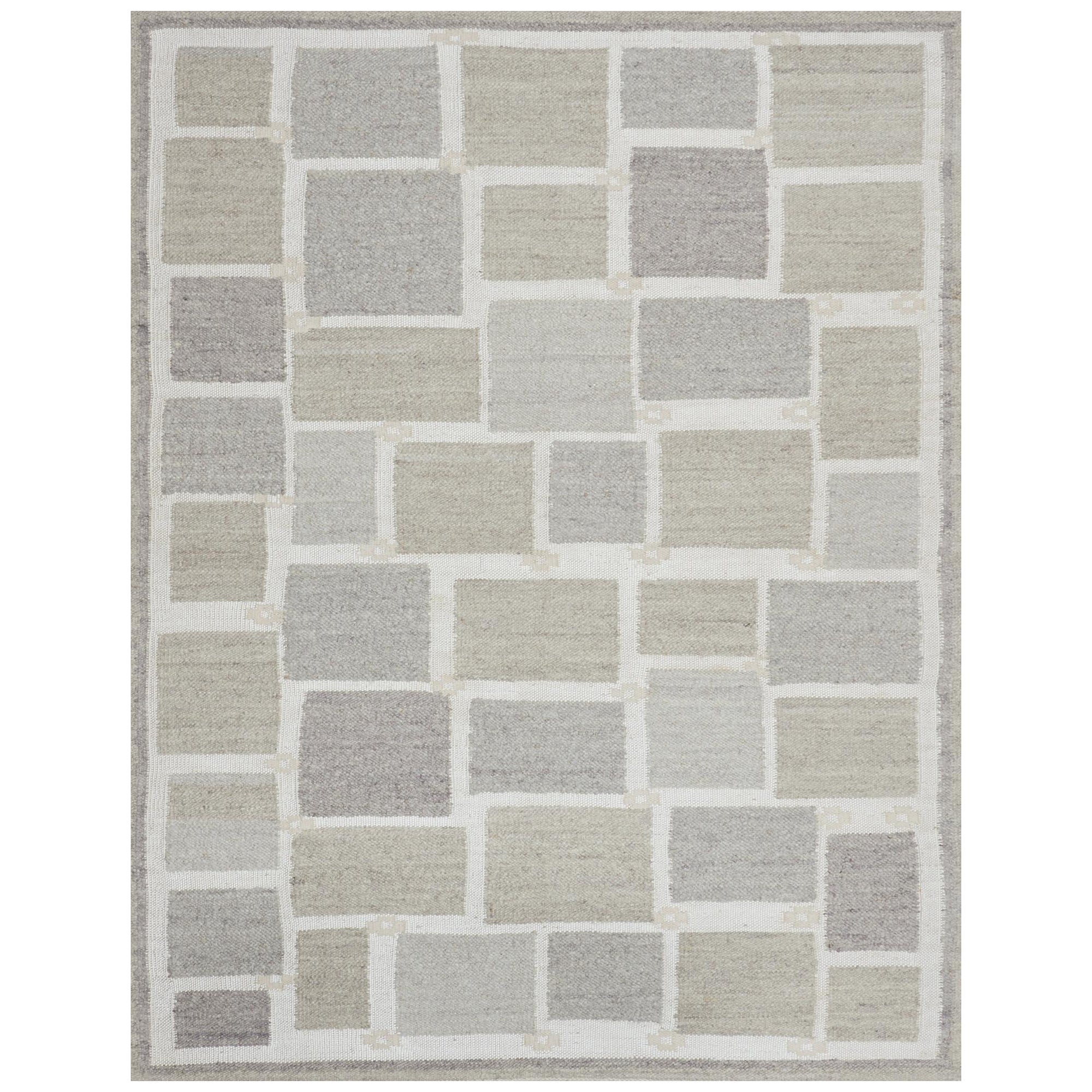 Hand-made Contemporary Swedish-Inspired Wool Flat-weave rug For Sale