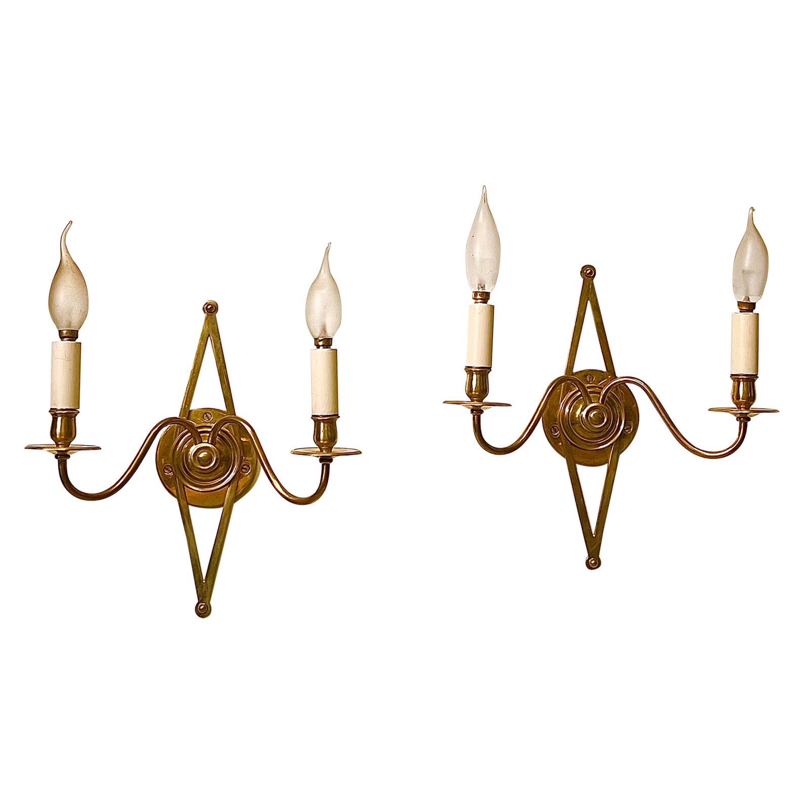 Rare Pair of Polished Brass Wall Sconces by Maison Baguès, Paris, circa 1950s