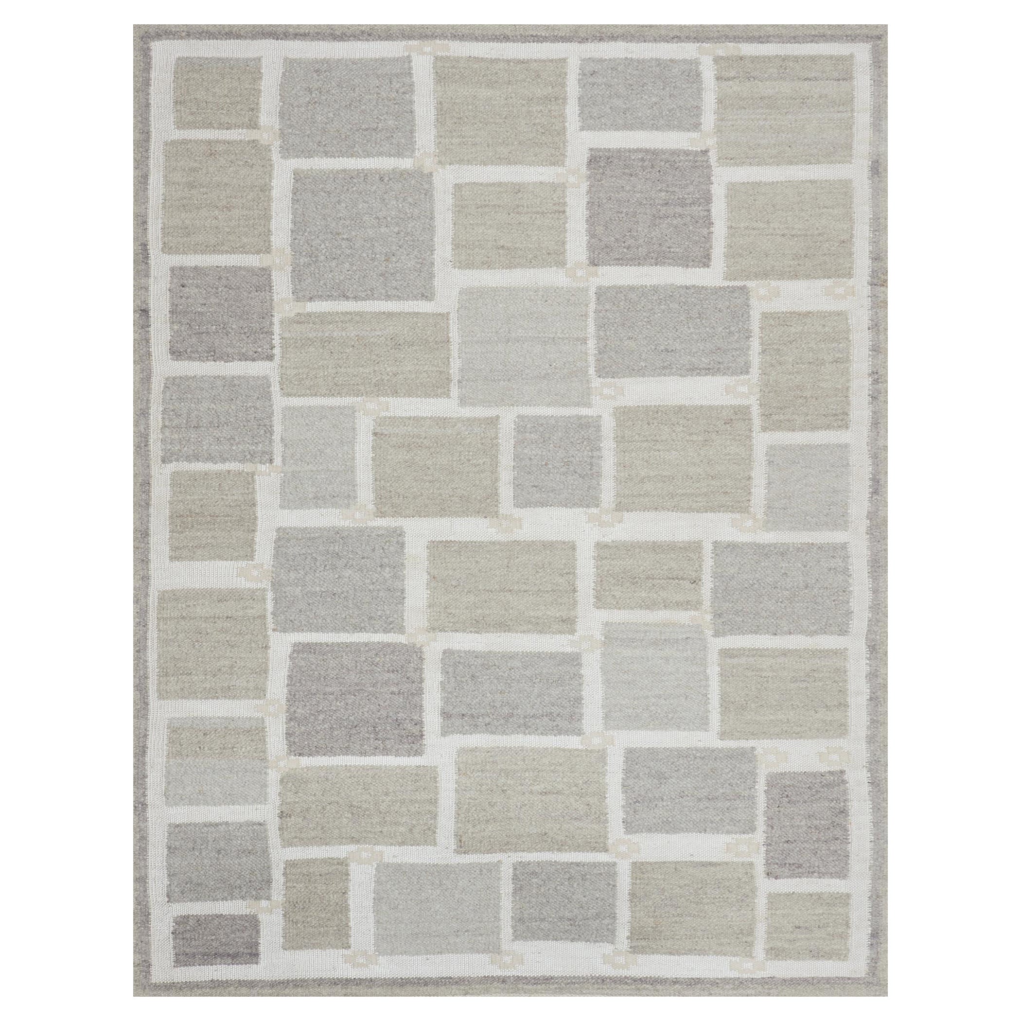 Swedish-Inspired Hand-made Contemporary Wool Flat-weave rug For Sale