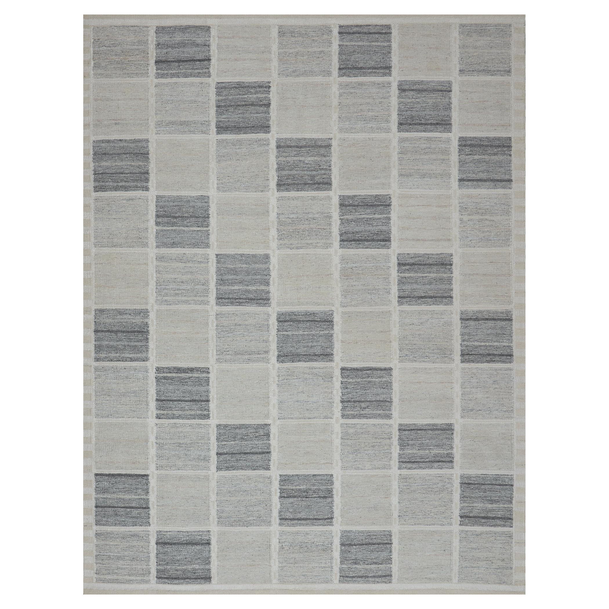 Hand-woven Swedish-Inspired Contemporary Wool Rug For Sale