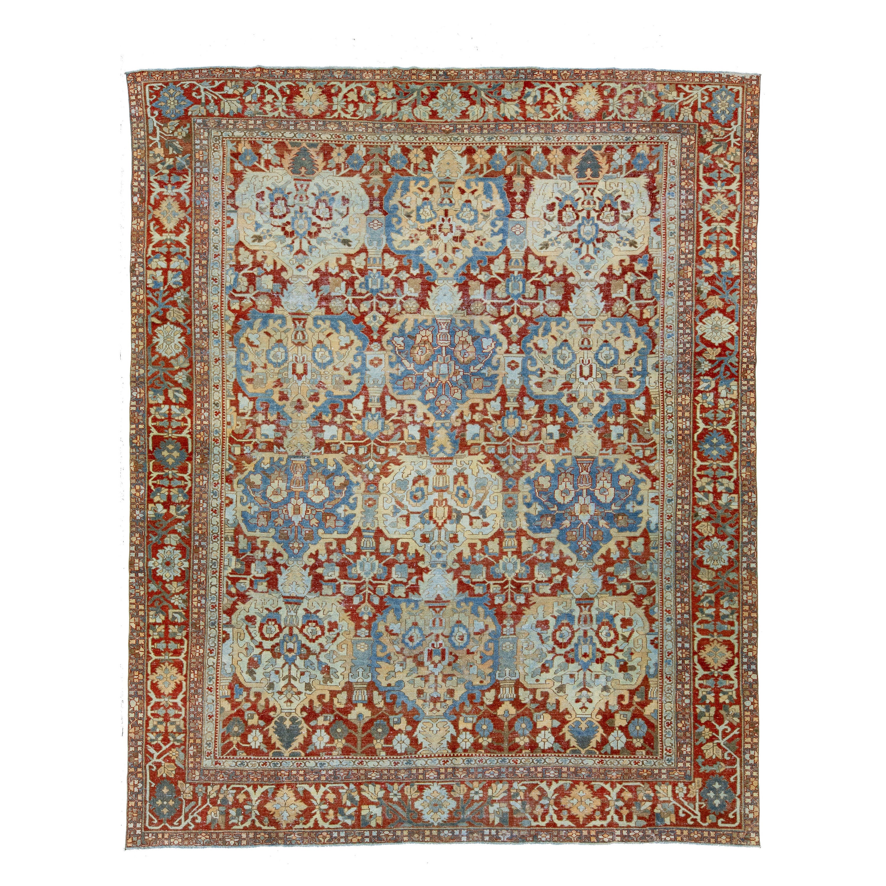 Handmade Persian Bakhtiari Red Wool Rug featuring an Allover Floral Pattern For Sale