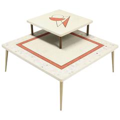 Geometric Design Tapered Legs Travertine Two Tier Corner Table 7