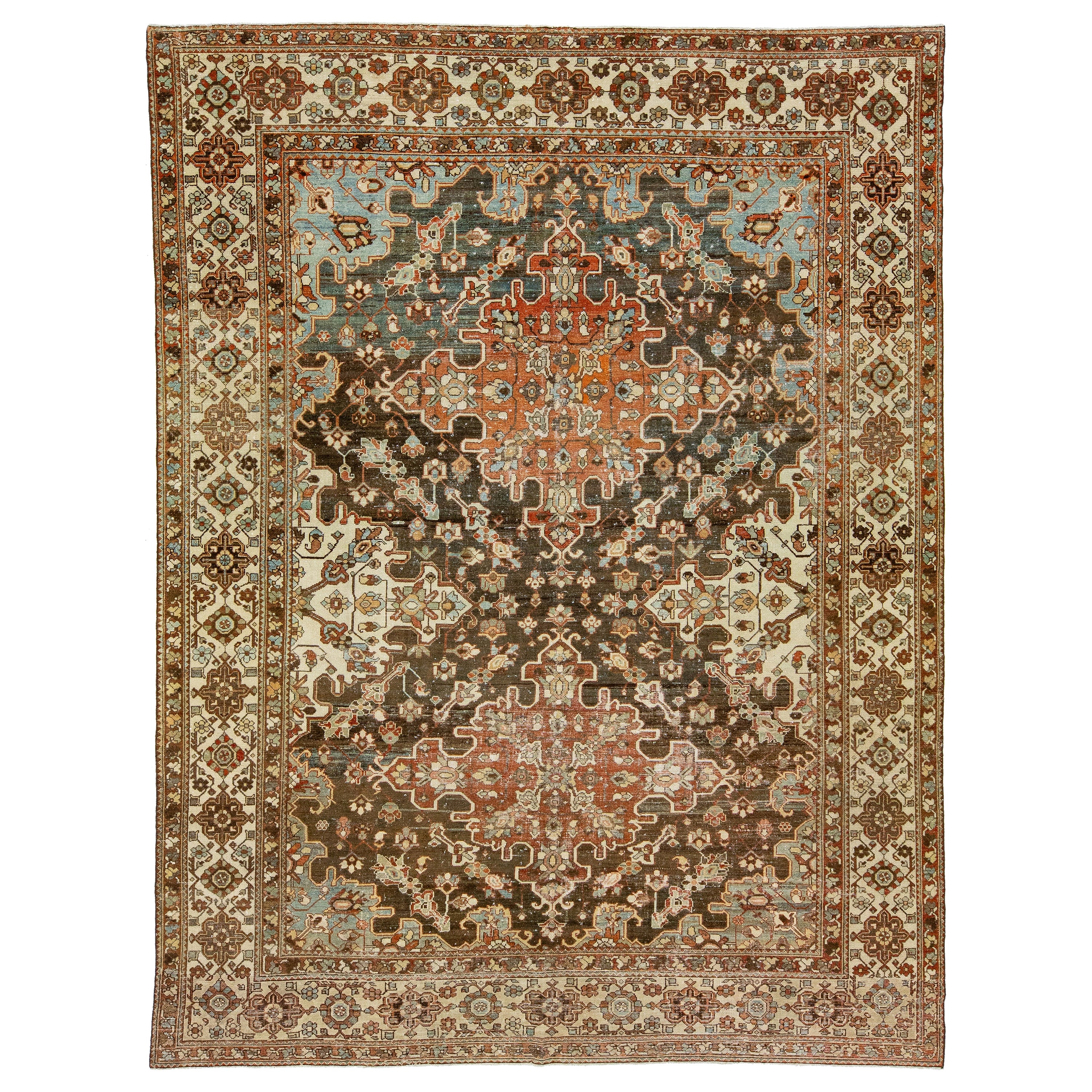 1920s Persian Bakhtiari Red Wool Rug With Multicolor Floral Motif For Sale