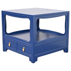Michael Taylor for Baker Furniture Blue Lacquered Nightstand, Newly Refinished