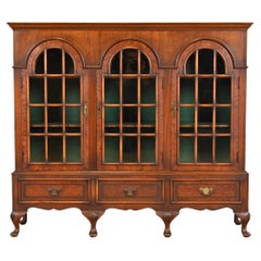 Antique Georgian Burled Walnut Triple Bookcase