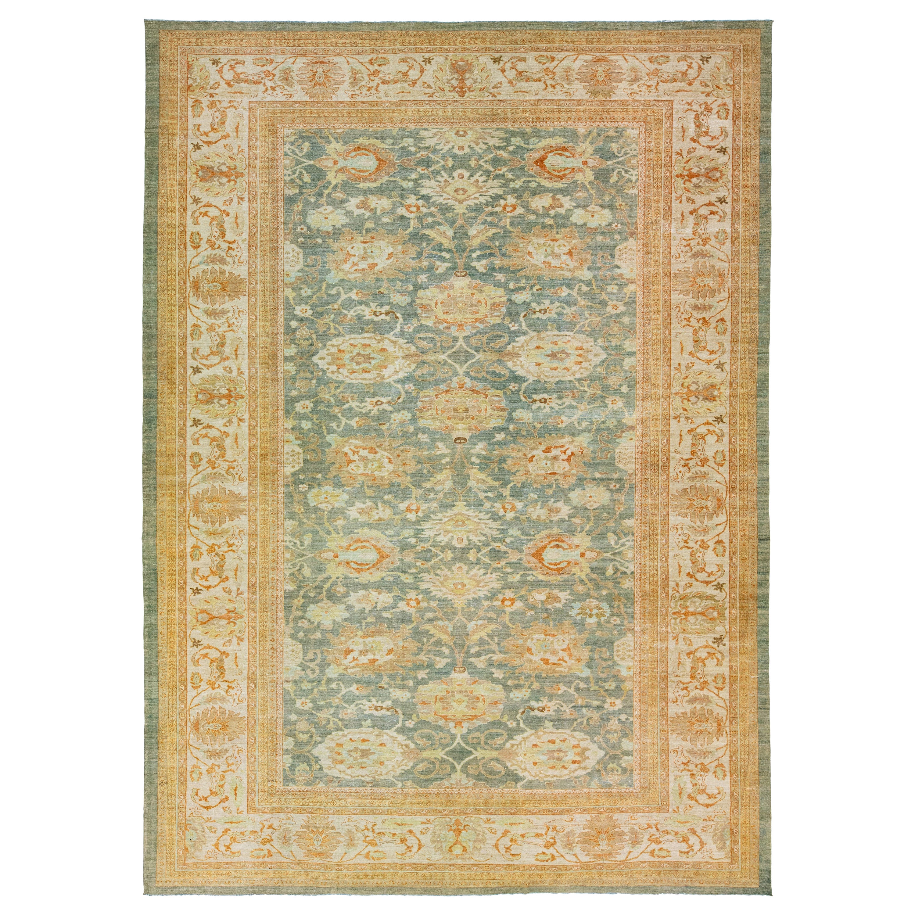 Light Blue Persian Wool Rug Vinatge  from the 1940's with a Floral Design For Sale