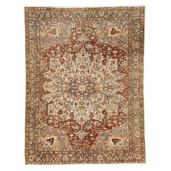 Rosette Designed Antique Persian Bakhtiari Red Wool Rug 