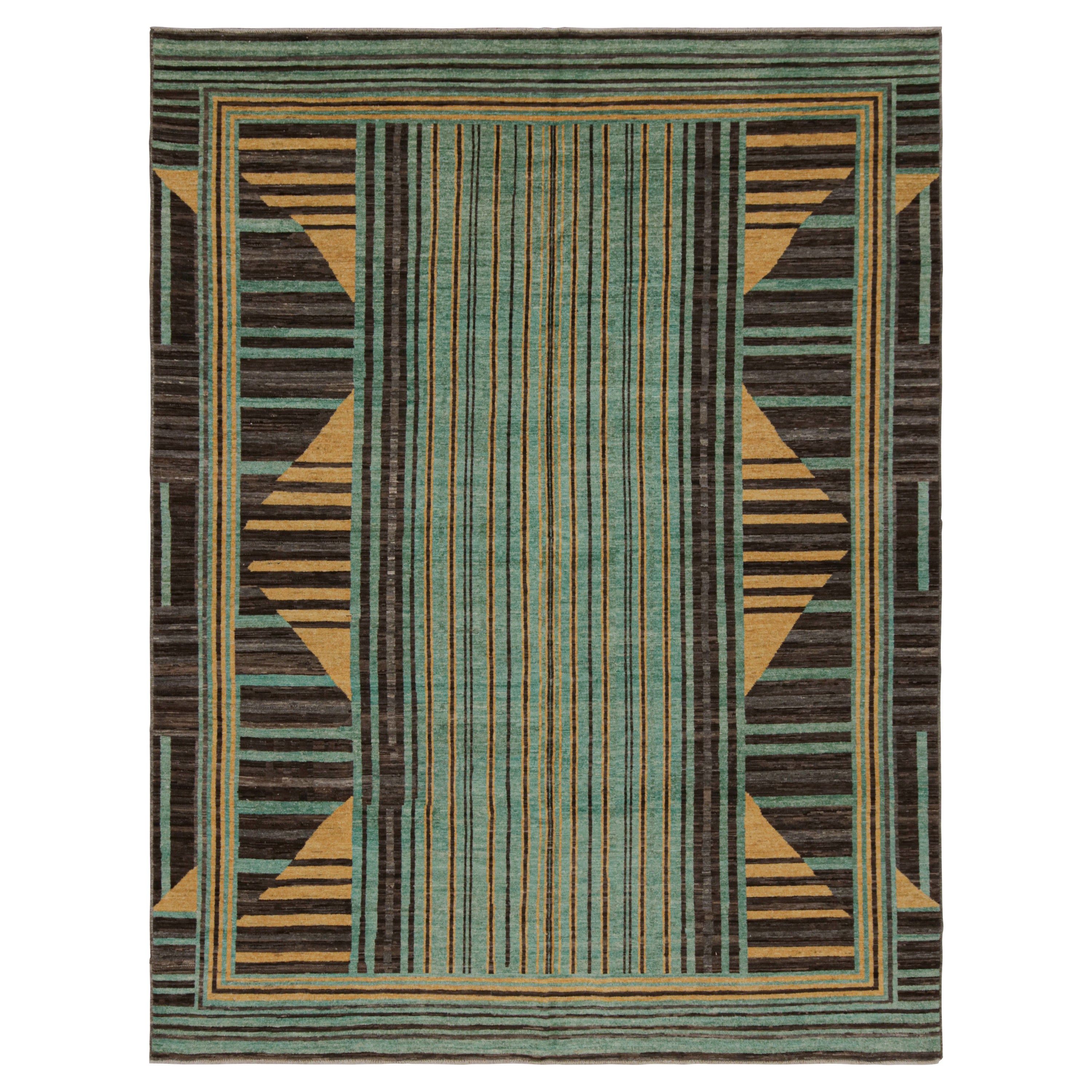 Rug & Kilim's Teppich im skandinavischen Stil in Blau mit geometrischen Mustern