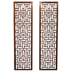 Pair of Asian Window Panels with Geometric Design