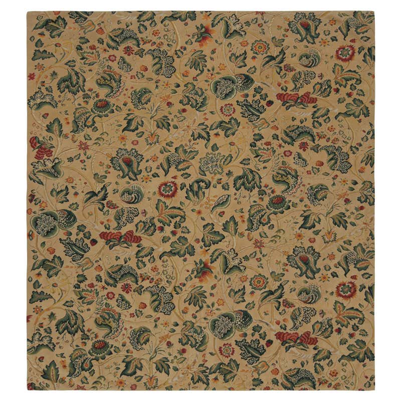 Rug and Kilim’s European Style Flatweave Rug in Cream with Floral ...