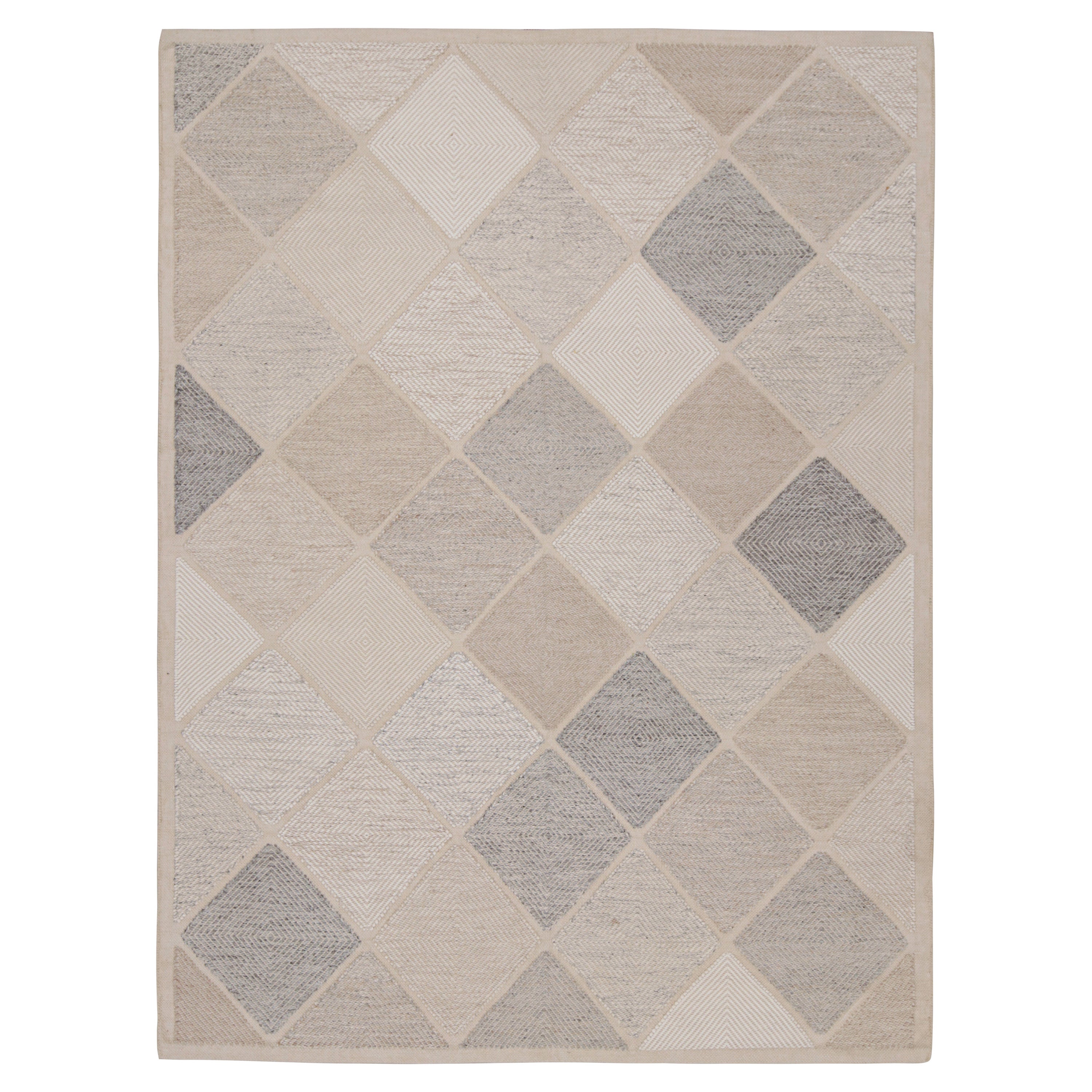 Rug & Kilim’s Scandinavian Style Rug in Beige, with Diamond Patterns For Sale