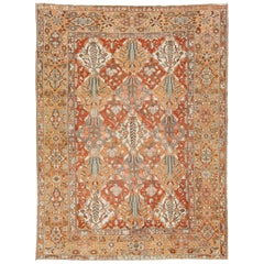 Handmade 1920s Persian Bakhtiari Wool Rug with Floral Motif In Orange
