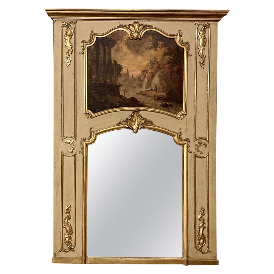 19th Century French Louis XIV Painted and Gilded Trumeau Mirror For Sale