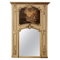 19th Century French Louis XIV Painted and Gilded Trumeau Mirror