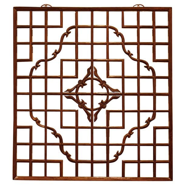 Asian Window Panels with Geometric Design For Sale at 1stDibs