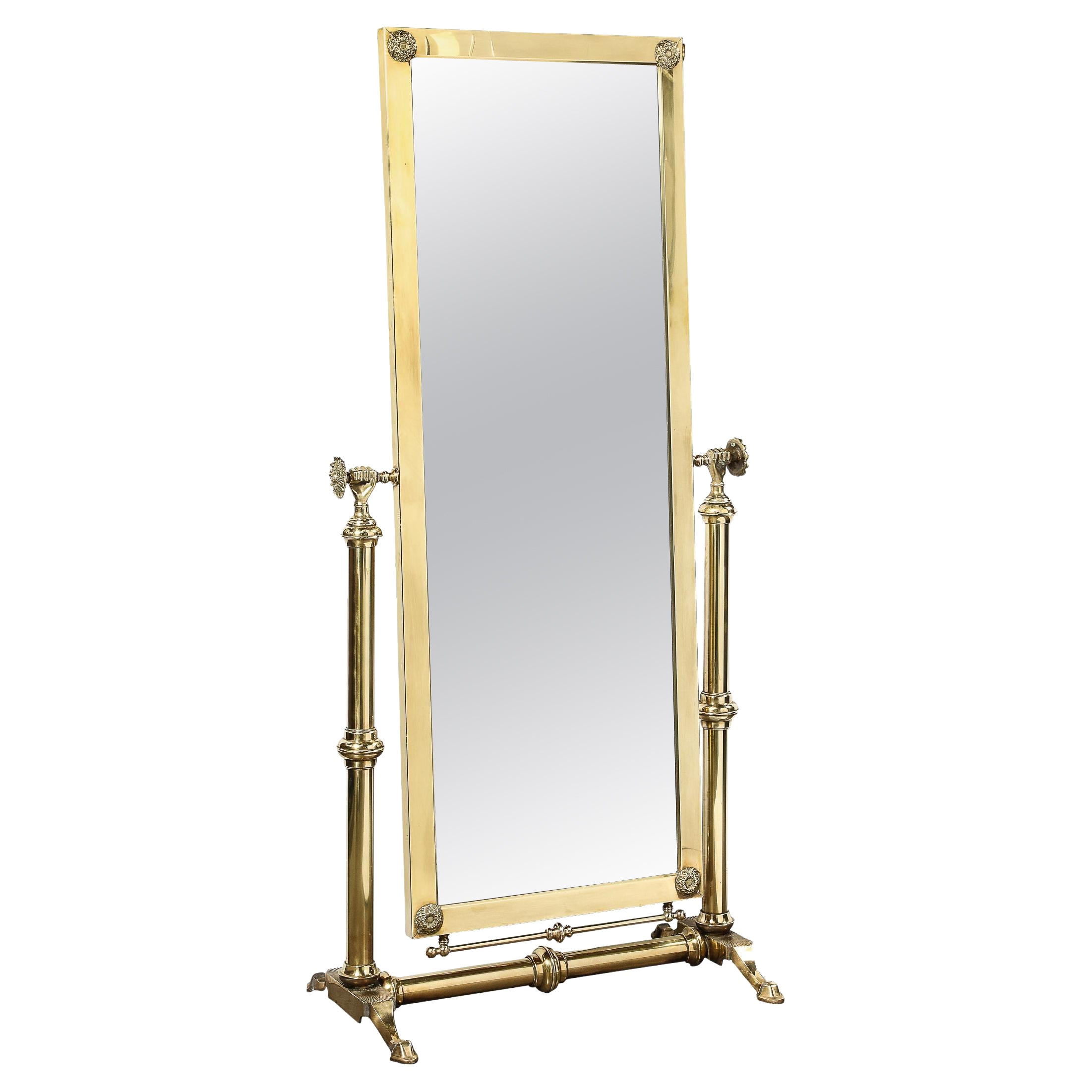 Mid-Century Modernist Articulating Brass Full Length Cheval Mirror For Sale