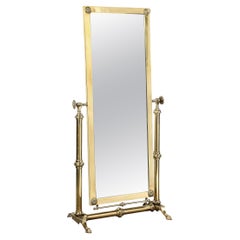 Retro Mid-Century Modernist Articulating Brass Full Length Cheval Mirror