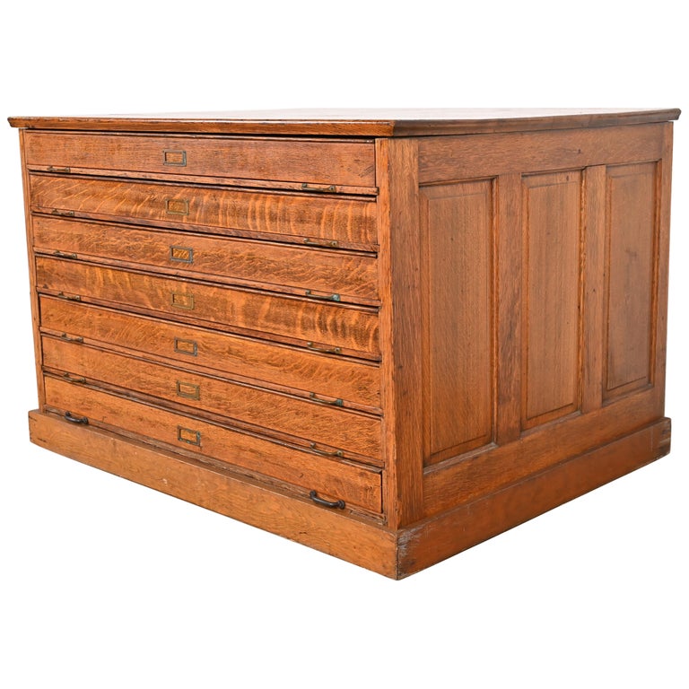Antique Arts and Crafts Oak Architect's Blueprint Flat File Cabinet, Circa  1900 For Sale at 1stDibs