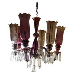 19thc French NapoleonIII Purple/ Clear Crystal Floral Form Chandelier style Bacc