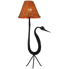 Jean Touret Iron and Wicker Zoomorphic Table Lamp for Marolles, France, 1950s