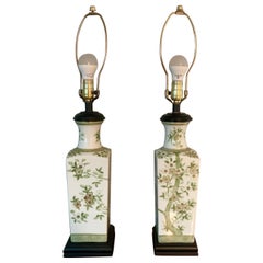 Retro Pair of Japanese Hand Painted Porcelain Lamps