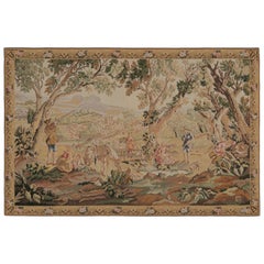 Rug & Kilim’s European Style Pictorial Tapestry in Beige-Brown, Green and Pink
