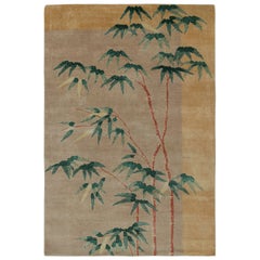 Rug & Kilim’s Chinese Art Deco Style Fragment Rug in Beige with Floral Patterns