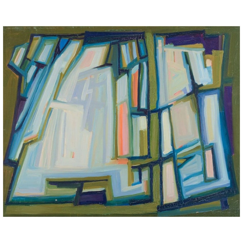 Monique Beucher, artista francese. Olio su tela. Composizione astratta.