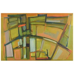 Vintage Monique Beucher, French artist. Oil on canvas. Abstract composition. 1980s