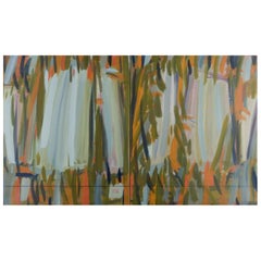 Retro Monique Beucher. Oil on two-piece canvas. Abstract composition.