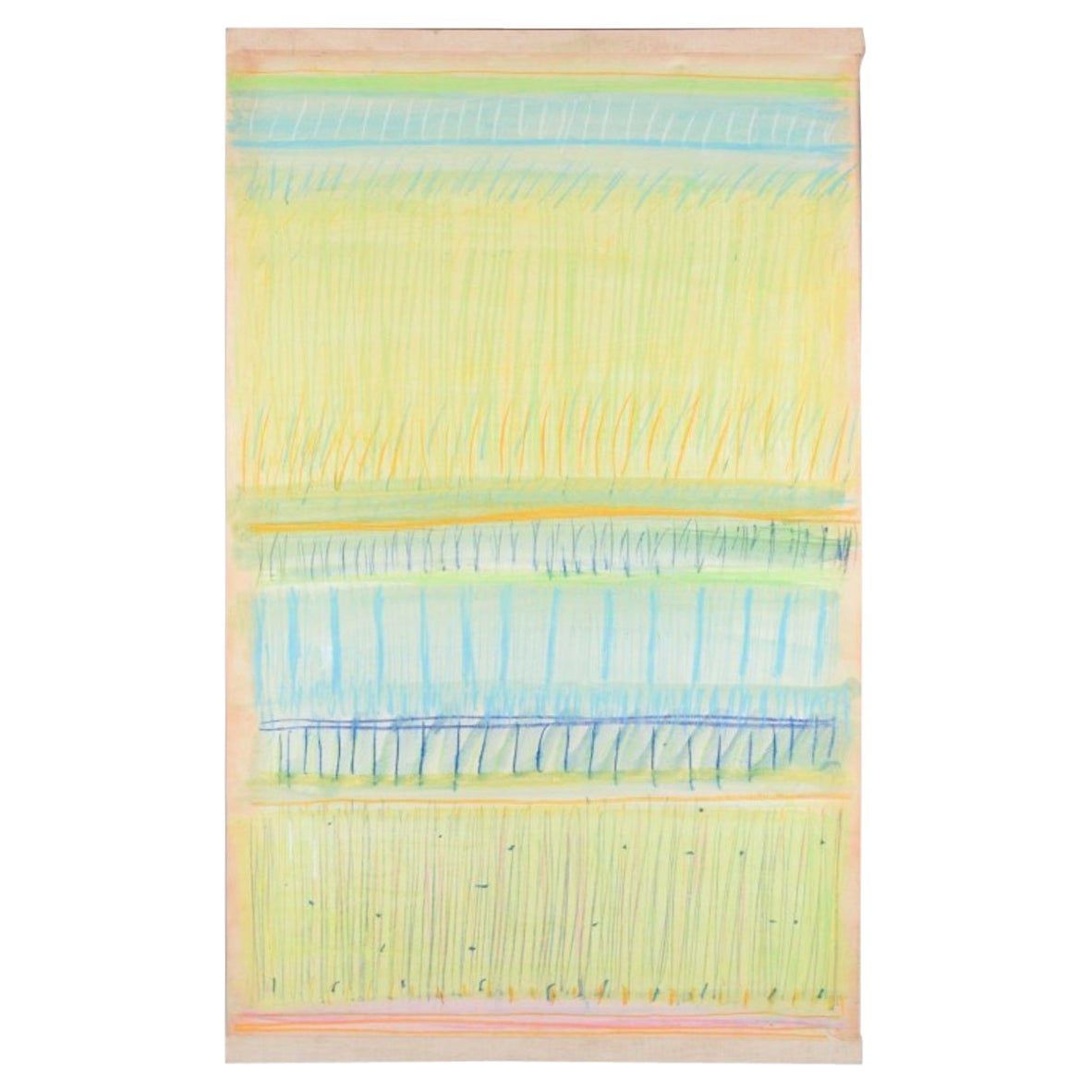 Monique Beucher, artiste française. Gouache sur papier. Composition jaune et bleu