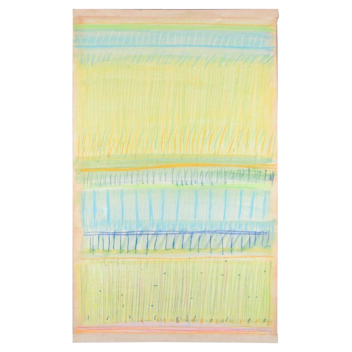 Monique Beucher, artiste française. Gouache sur papier. Composition jaune et bleu