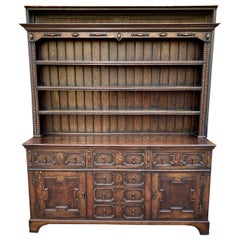 Antike englische Jacobean Oak Welsh Plate Dresser Sideboard Server c. 1900