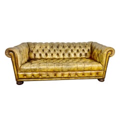 Vintage English Chesterfield Style Leather Tufted Sofa C. 1920's