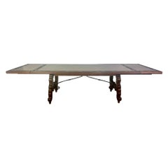 Antique Early 20th Century Spanish Refractory Dining Table with Leaves