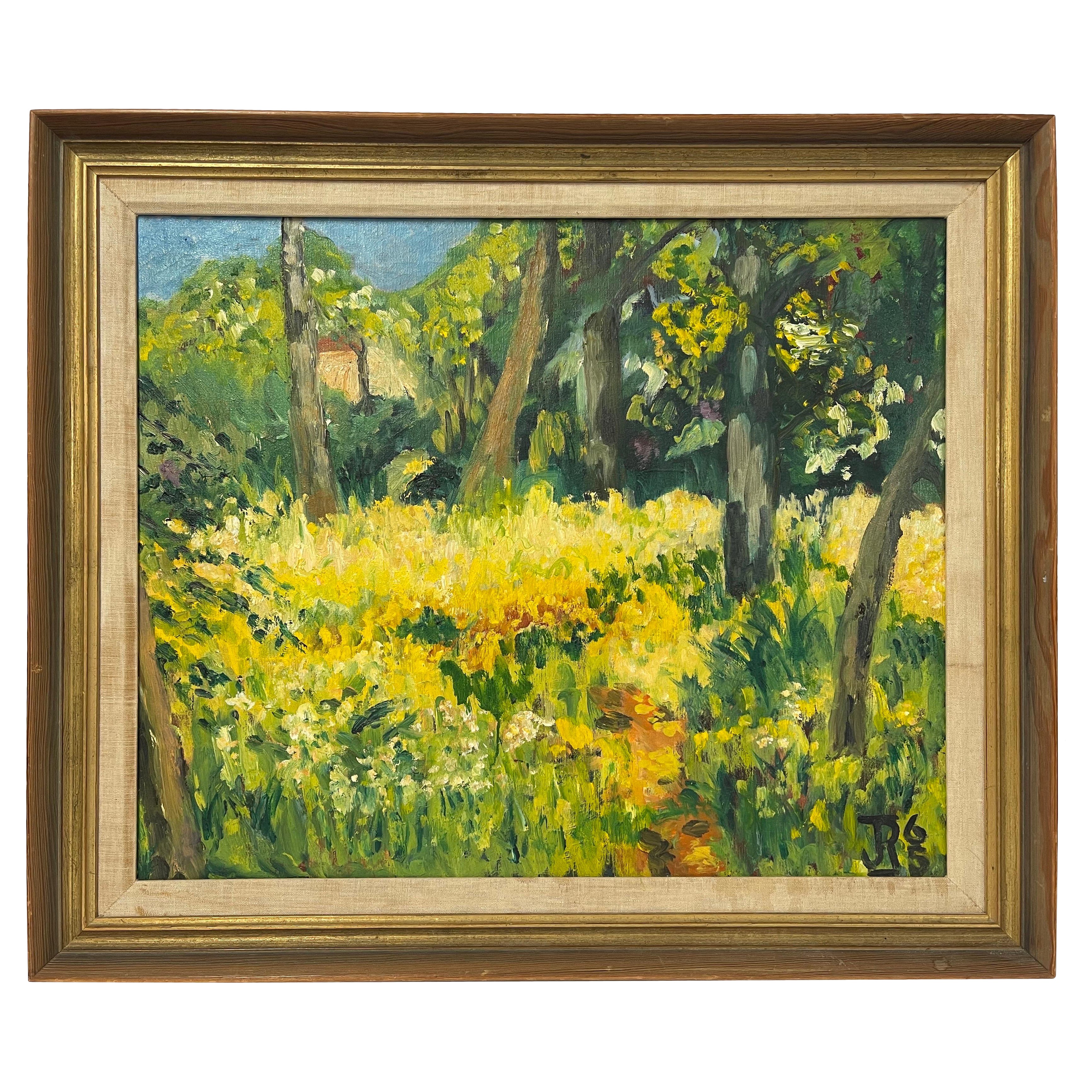 Felice dipinto ad impasto di metà secolo di un campo