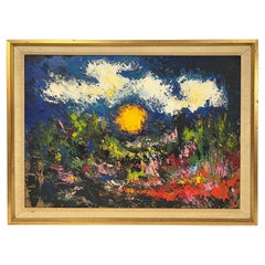 Mid Century Impasto Abstract Painting of a Sunny Field