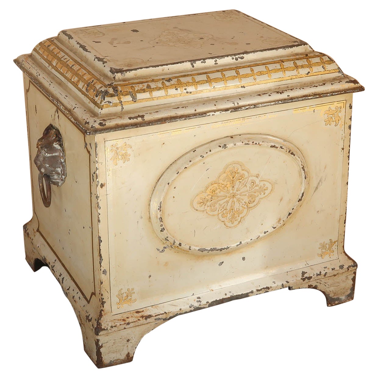 Antique Cream Painted Toleware Chest. Henry Loveridge Maker. English C.1850 For Sale