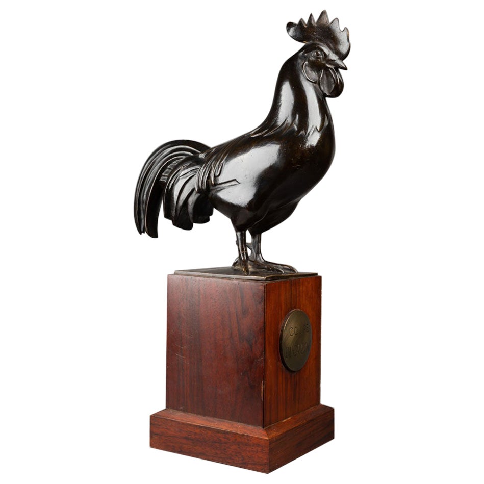 C. M. RISPAL : "The Rooster", Black patinated bronze, C. 1930 For Sale
