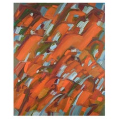 Vintage Monique Beucher.  Oil on canvas. Abstract composition in orange.