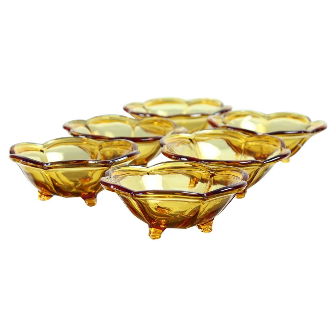 Set Of 6 Smaller Bowls In Amber Glass, Borske Sklo 1960s For Sale