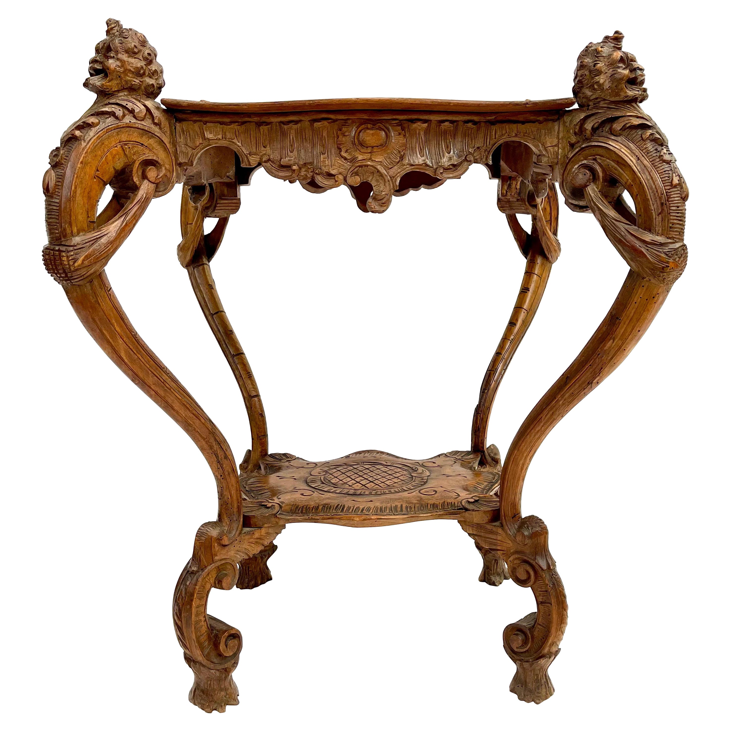 Table console baroque du 18e siècle sculptée à la main