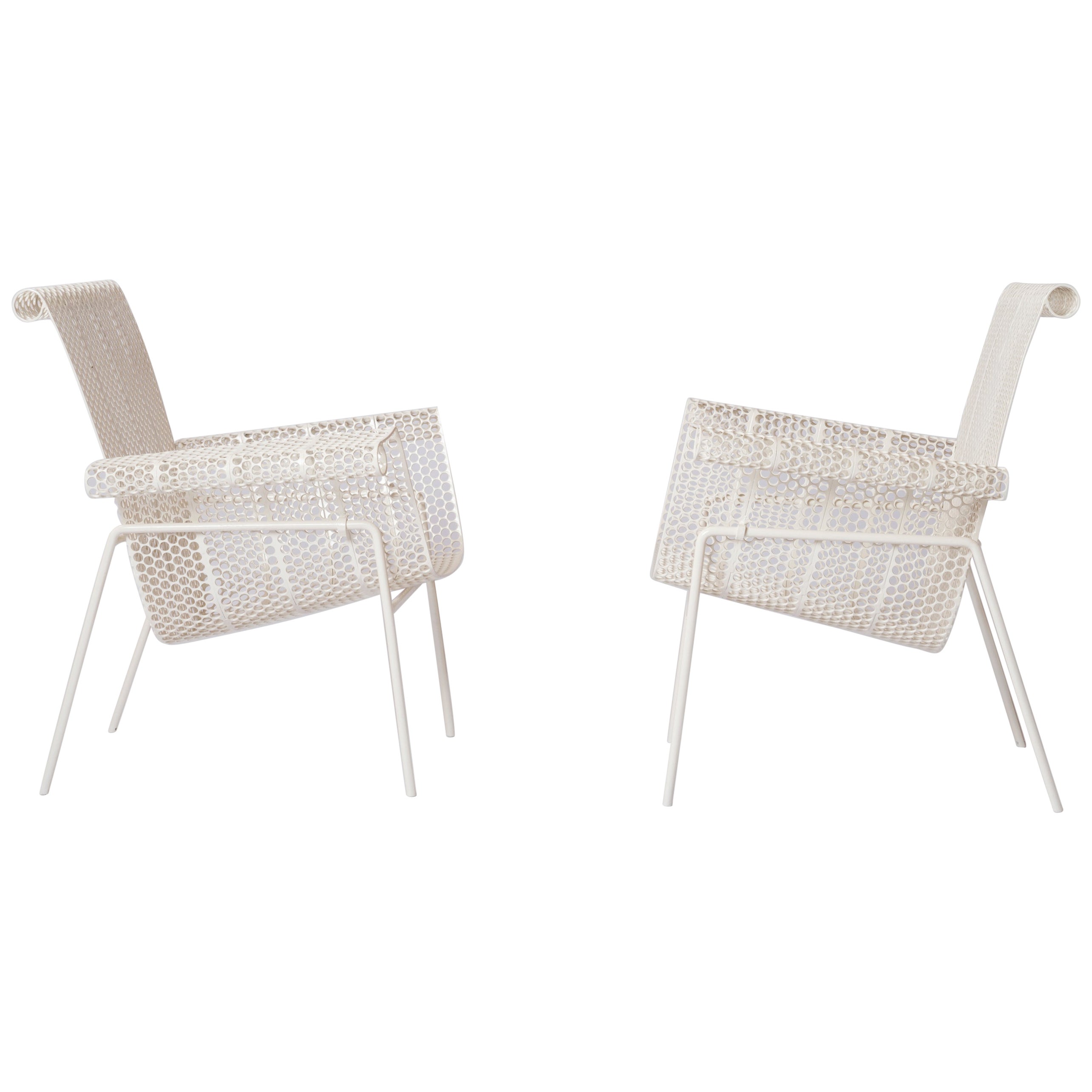 "Rigitulle" Ply Perforated Sheet Metal Armchairs by René Malaval - France 1950s For Sale