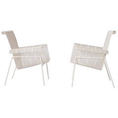 Retro "Rigitulle" Ply Perforated Sheet Metal Armchairs by René Malaval - France 1950s