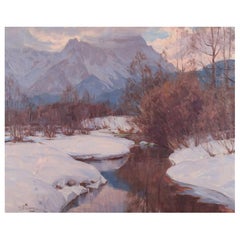 Robert Franz Curry, listed American artist. Oil on canvas. Winter landscape