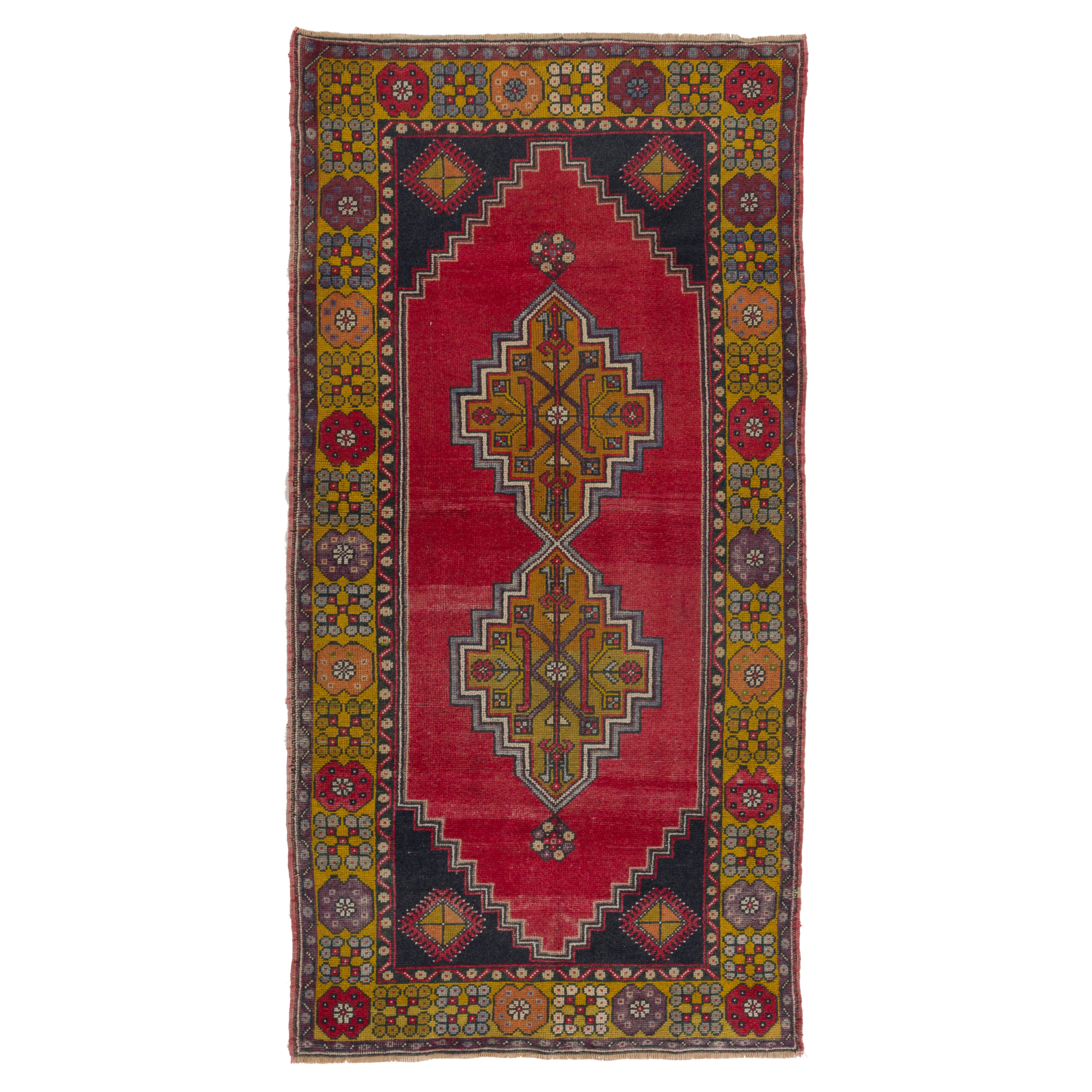 4x7.7 Ft Vintage Hand Knotted Anatolian Village Rug. Traditional Oriental Carpet For Sale