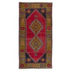 4x7.7 Ft Vintage Hand Knotted Anatolian Village Rug. Traditional Oriental Carpet