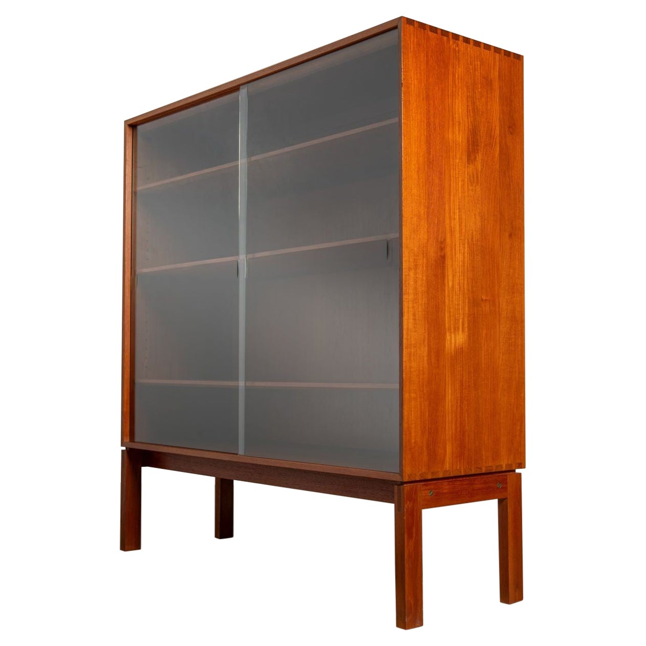Johannes Aasbjerg Solid Finger-Jointed Teak Display Cabinet with Glass Doors 60s For Sale